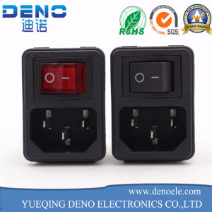 IEC320 DIY AC Male Power Cord Inlet Plug Socket with Red Switch